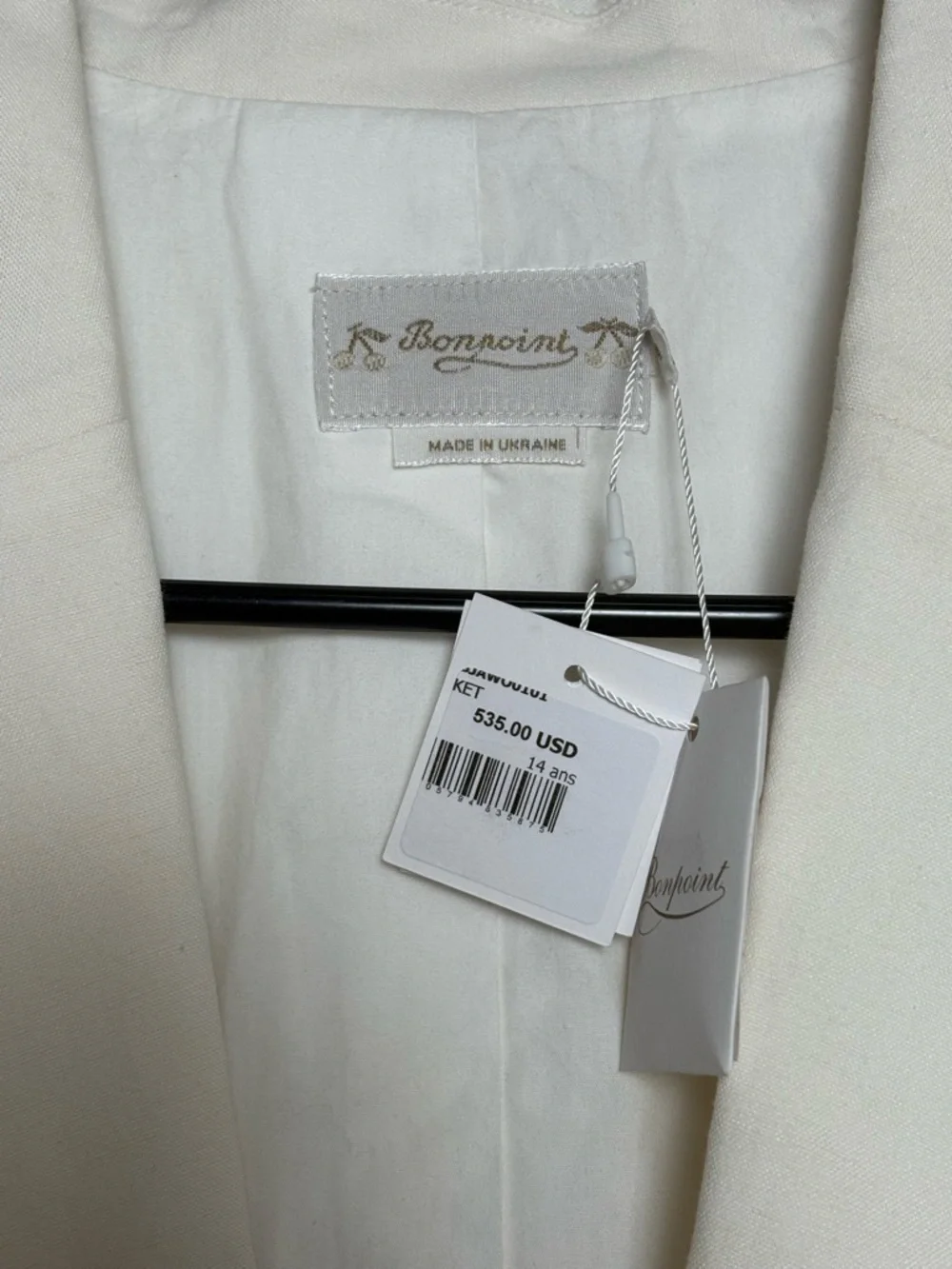 Bonpoint Boys Aristide Linen Blend Suit Jacket In Off White/ Cream Size 14A